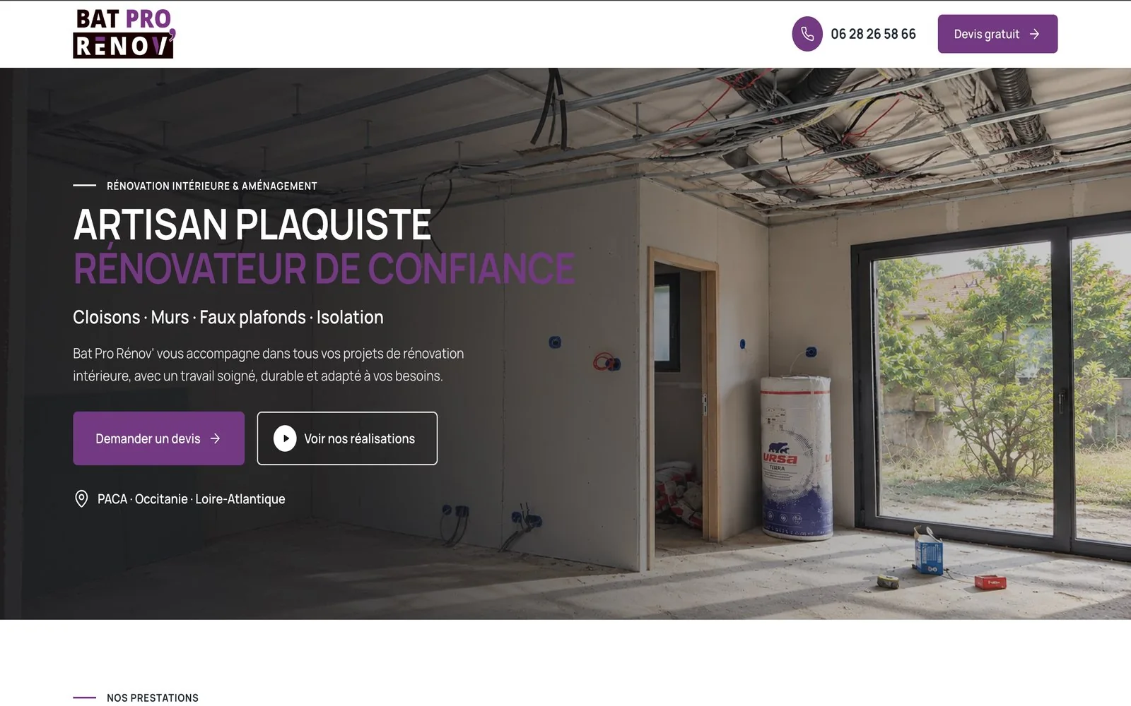 Page d’accueil du site Bat Pro Rénov’