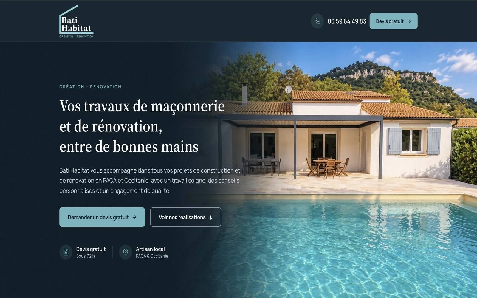 Page d’accueil du site Bati Habitat