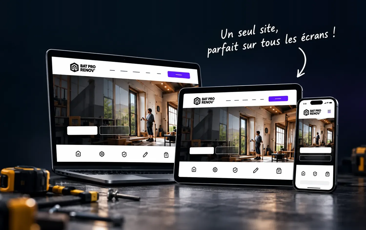 Le même site d’artisan affiché sur un ordinateur, une tablette et un téléphone